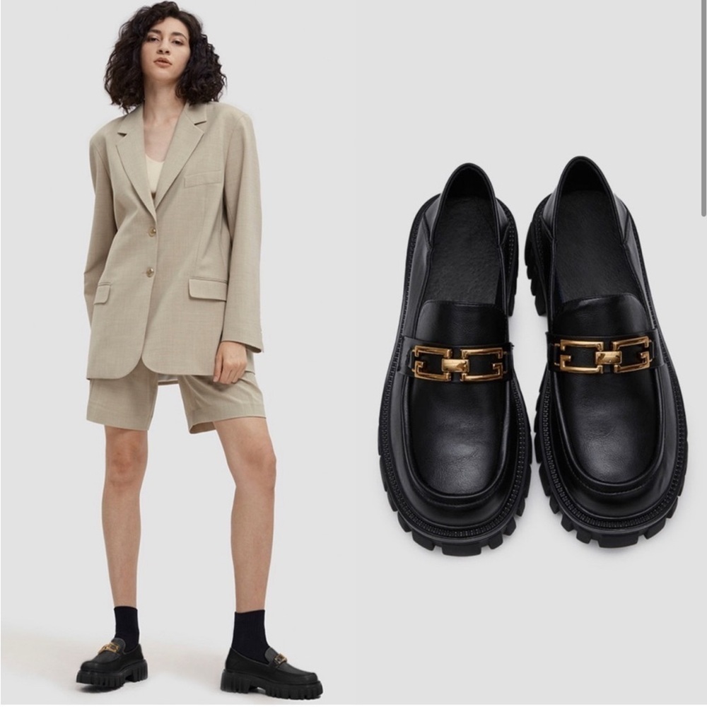 Lattelier Black Platform Leather Loafers With Chain New In Box Trendy Shoe